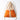 An orange and cream colored backpack on a white background. 
