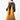 A model wearing a golden colored purse on a grey background. 