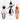 Three hanging paper lantern decorations on a plain light background: a black cat in a wizard hat costume, a witch in a black and pink dress, and a pumpkin character with orange, black, and cream harlequin pattern.