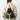 A model wearing a multi color green and cream backpack on a white background.