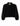 Black collared long sleeved shirt with ruffles on a white background.