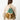 A model wearing a multi colored pleated backpack on a white background. 