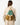 A model wearing a multi colored pleated backpack on a white background. 