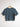 A blue short sleeved sweater with a geometric pattern on a hanger with a white background
