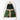 A multi color green and cream backpack on a white background. 