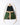 A multi color green and cream backpack on a white background. 