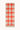 A knit scarf with a plaid pattern in beige, bright red-orange, and light blue, featuring a ribbed cream border and a small white brand label near the bottom.
