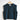 A blue geometric sleeveless sweater on a hanger with a white background