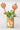 A green plant in a coffee can with two peach glass watering globes on a white background. 