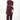 A woman modeling a matching burgundy two-piece outfit consisting of a long-sleeve button-up tunic and matching baggy pants, photographed against a plain white studio background.